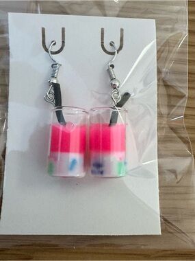 Pink Layered Drink Dangle Earrings